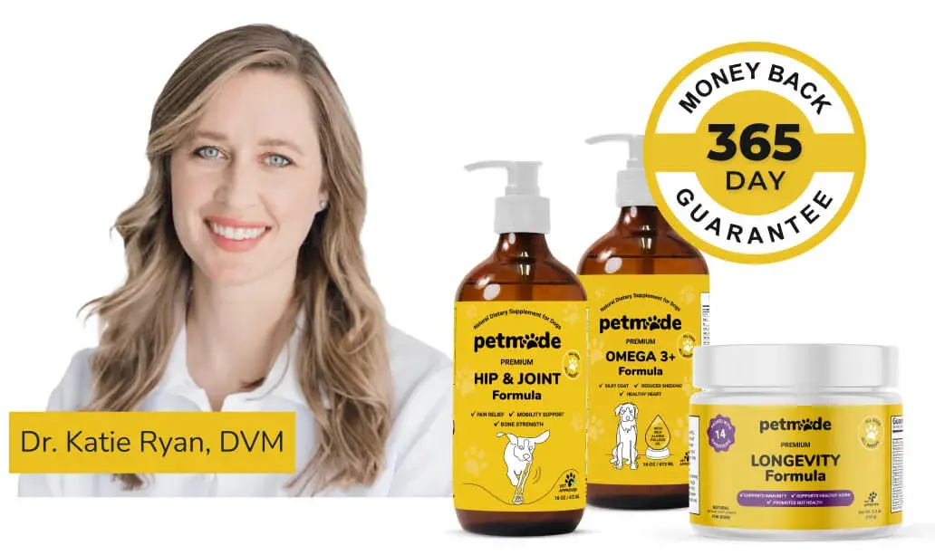 Dr. Katie Ryan with PetMade Essential Start Bundle, featuring a 365-day money-back guarantee
