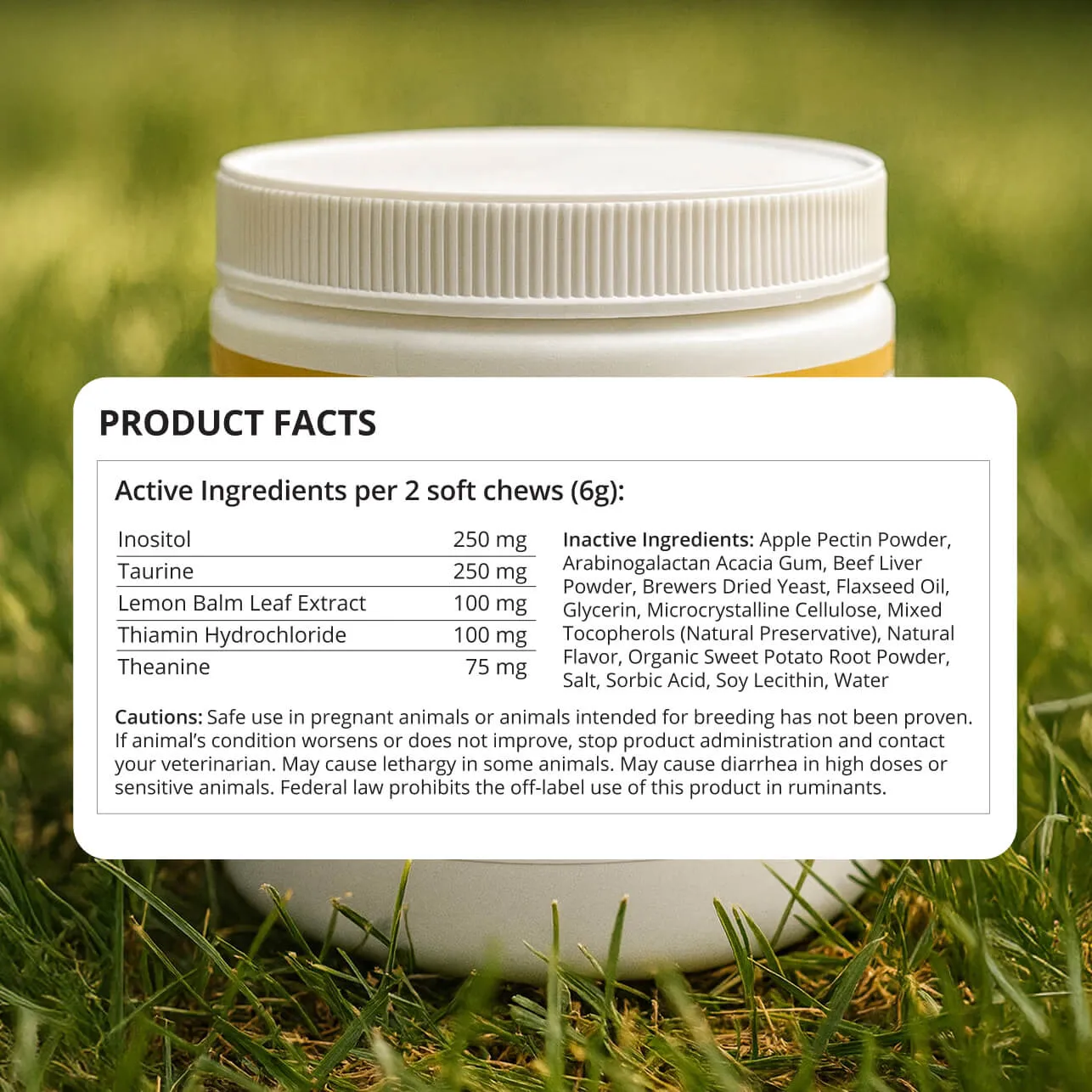 Nutritional label showing PetMade® Calm Chews formula
