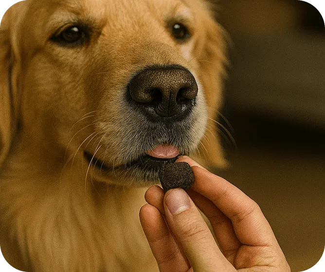 Golden Retriever taking a PetMade® Calm Soft Chew