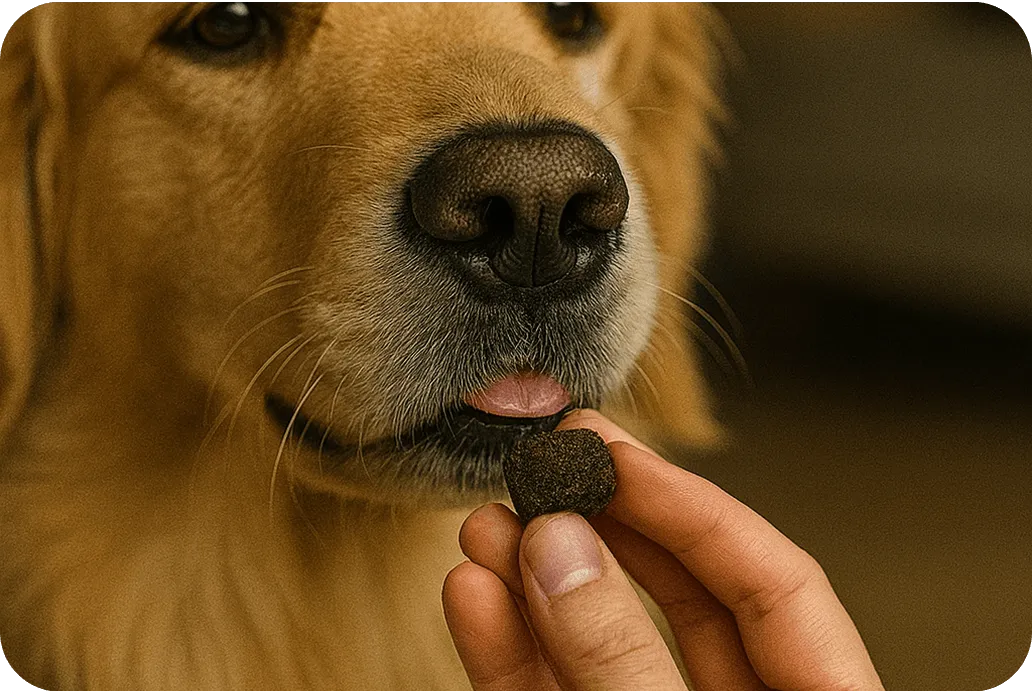 Golden Retriever taking a PetMade® Calm Soft Chew