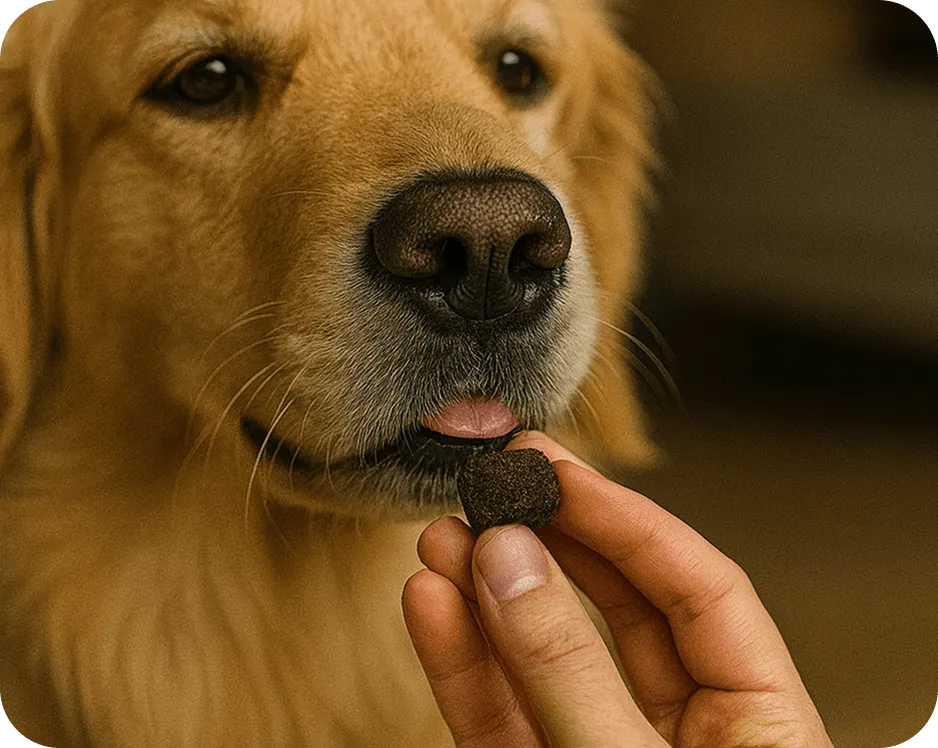 Golden Retriever taking a PetMade® Calm Soft Chew