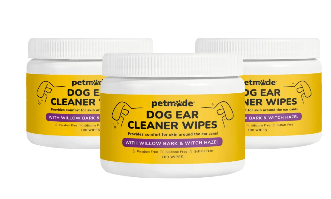 Three containers of PetMade Dog Ear Cleaner Wipes