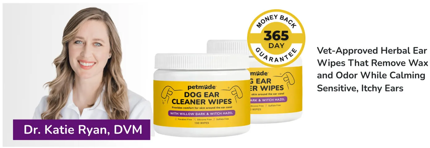 PetMade Dog Ear Cleaner Wipes banner with Dr. Katie Ryan