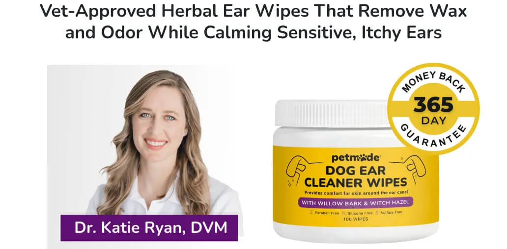 PetMade Dog Ear Cleaner Wipes banner with Dr. Katie Ryan