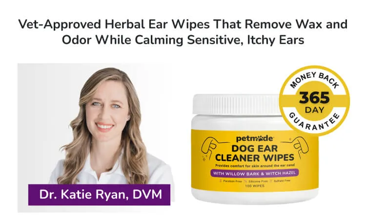 PetMade Dog Ear Cleaner Wipes banner with Dr. Katie Ryan