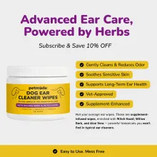PetMade® Dog Ear Cleaner Wipes container with listed benefits