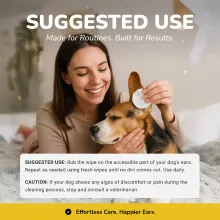 Product’s suggested use shown with woman cleaning dog’s ear