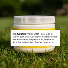 Product container with ingredient list label displayed