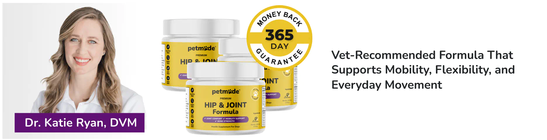 PetMade Hip and Joint banner with Dr. Katie Ryan