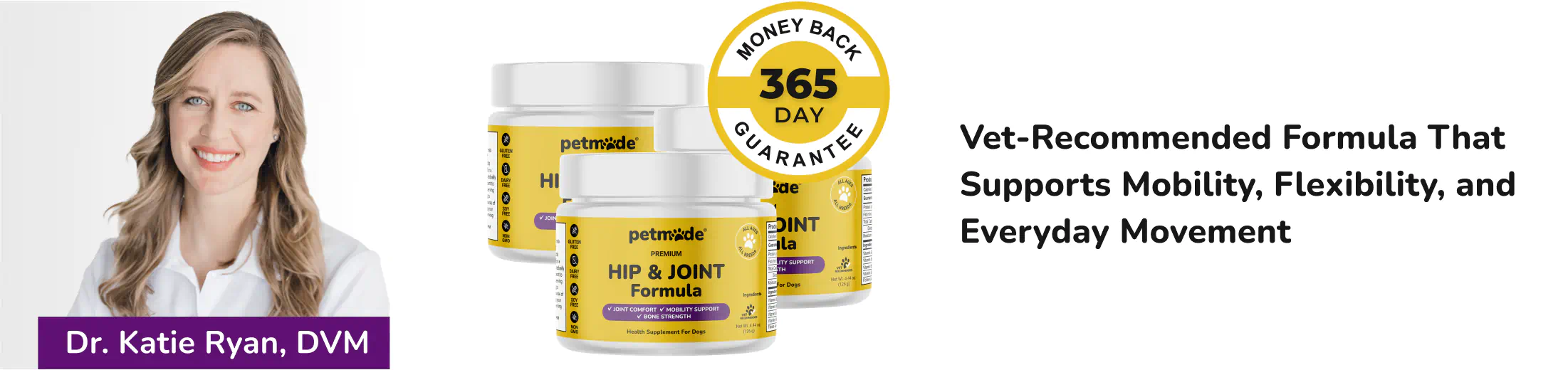 PetMade Hip and Joint banner with Dr. Katie Ryan