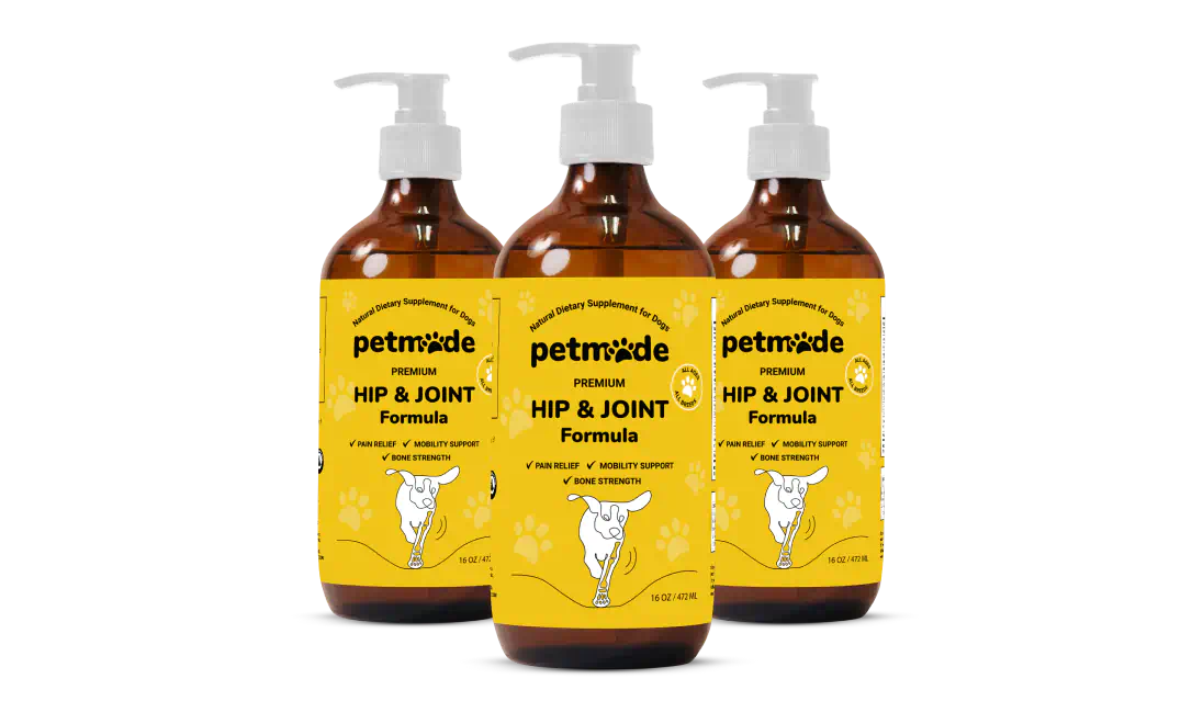 Three bottles of PetMade Hip & Joint supplements