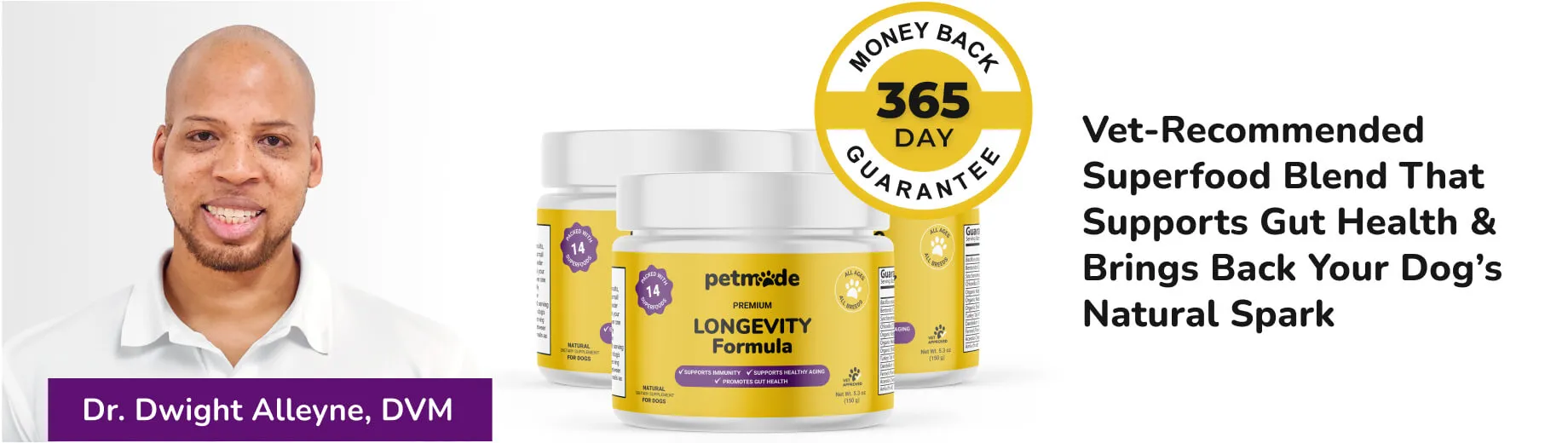 PetMade Longevity banner with Dr. Dwight Alleyne