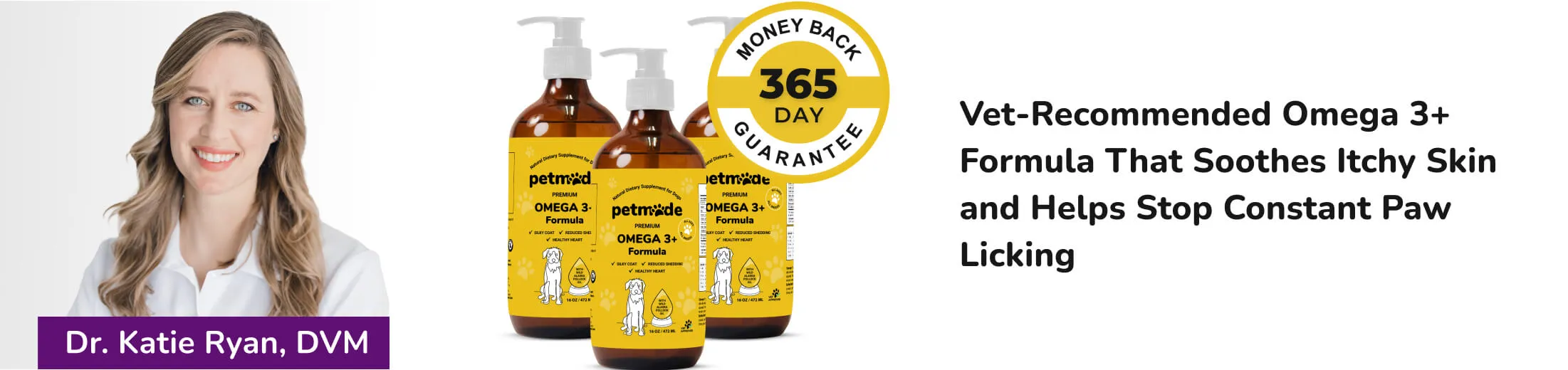 PetMade Omega 3+ banner with Dr. Katie Ryan