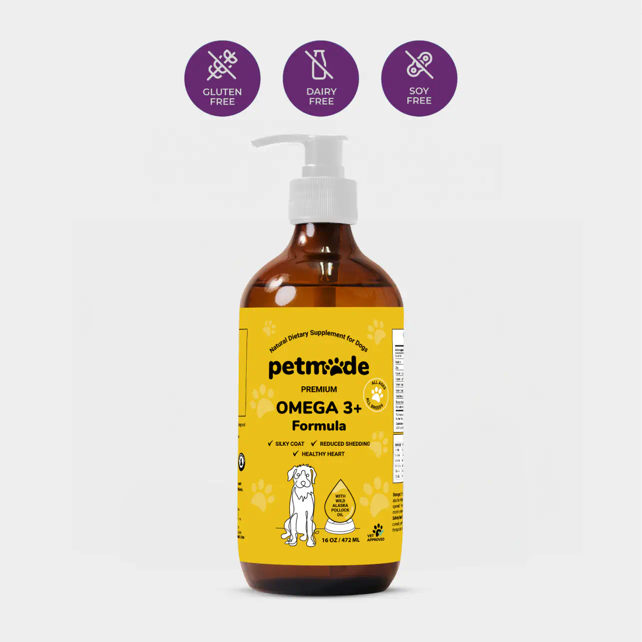 A bottle of PetMade Omega 3+ Formula
