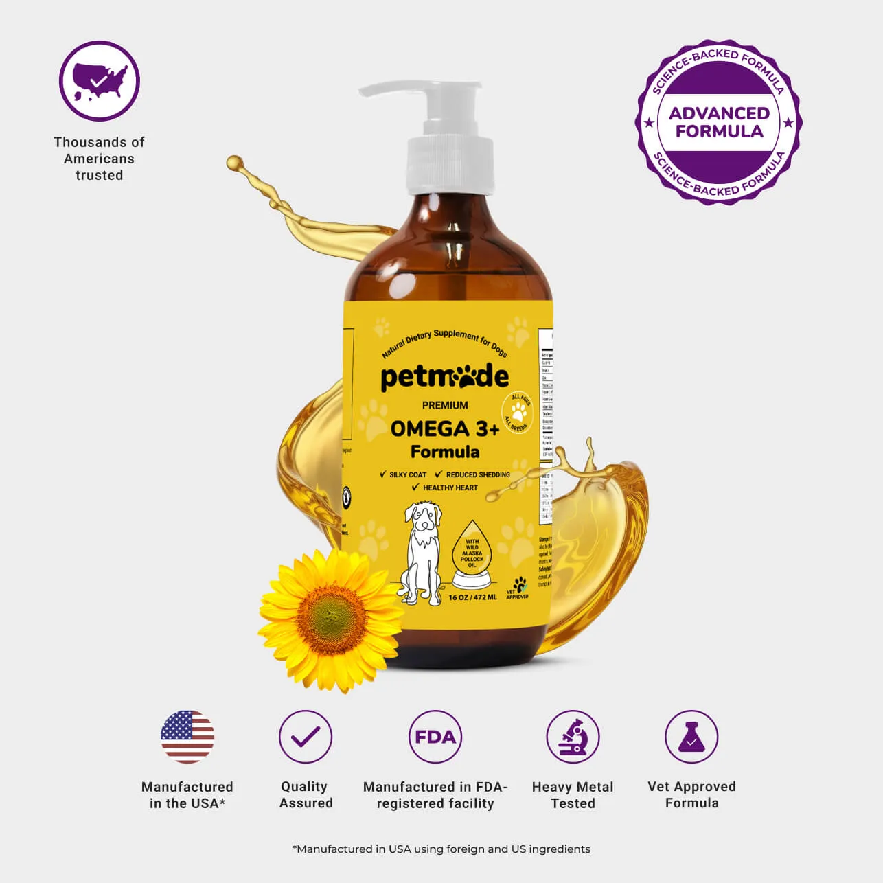 A bottle of PetMade Omega 3+ Formula