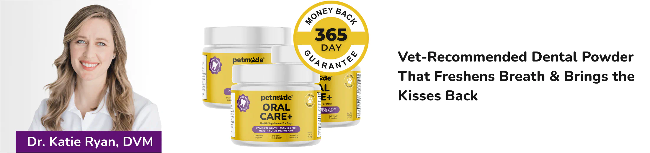 Dr. Katie Ryan, DVM, with PetMade dog dental powder