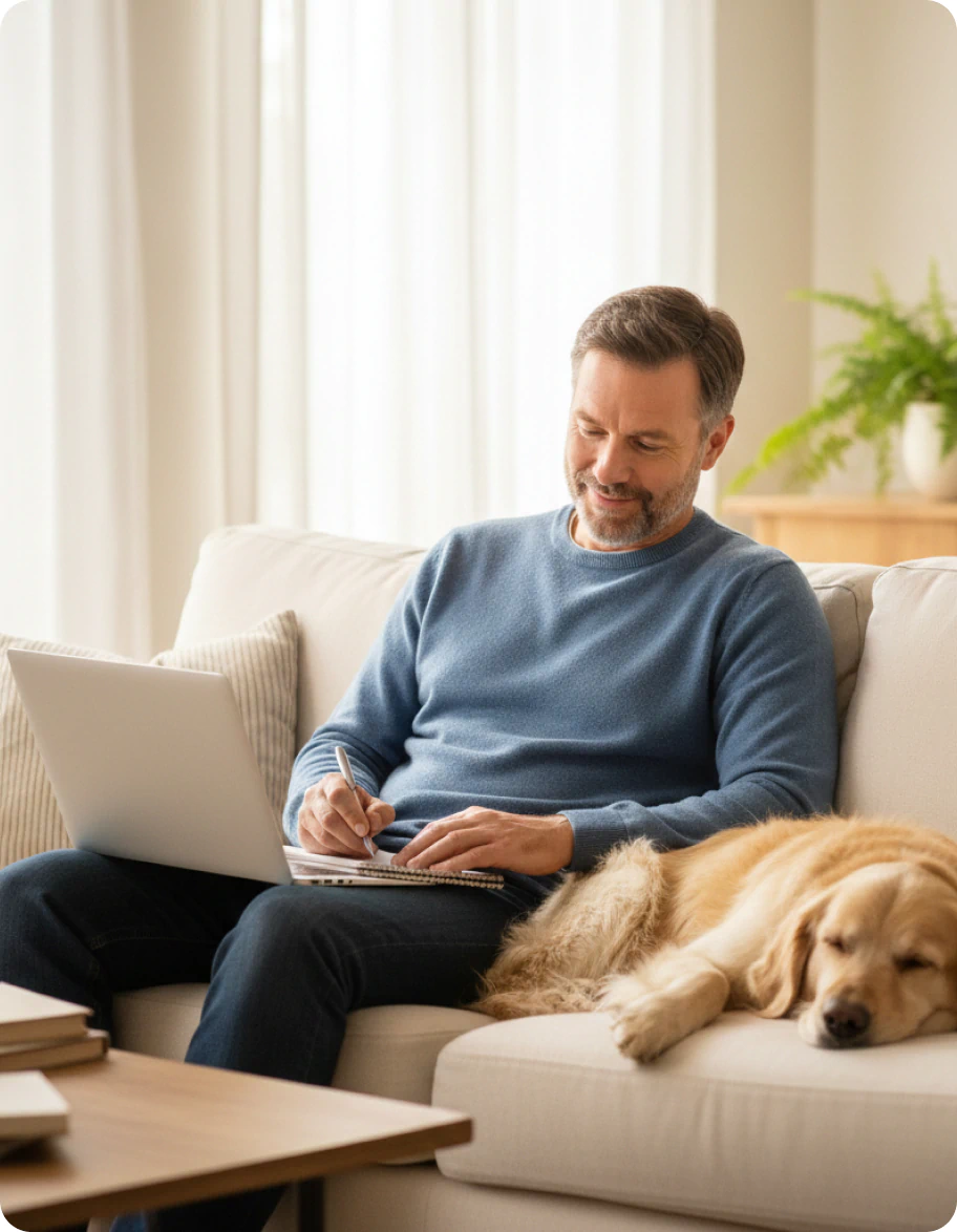 man and dog relaxing