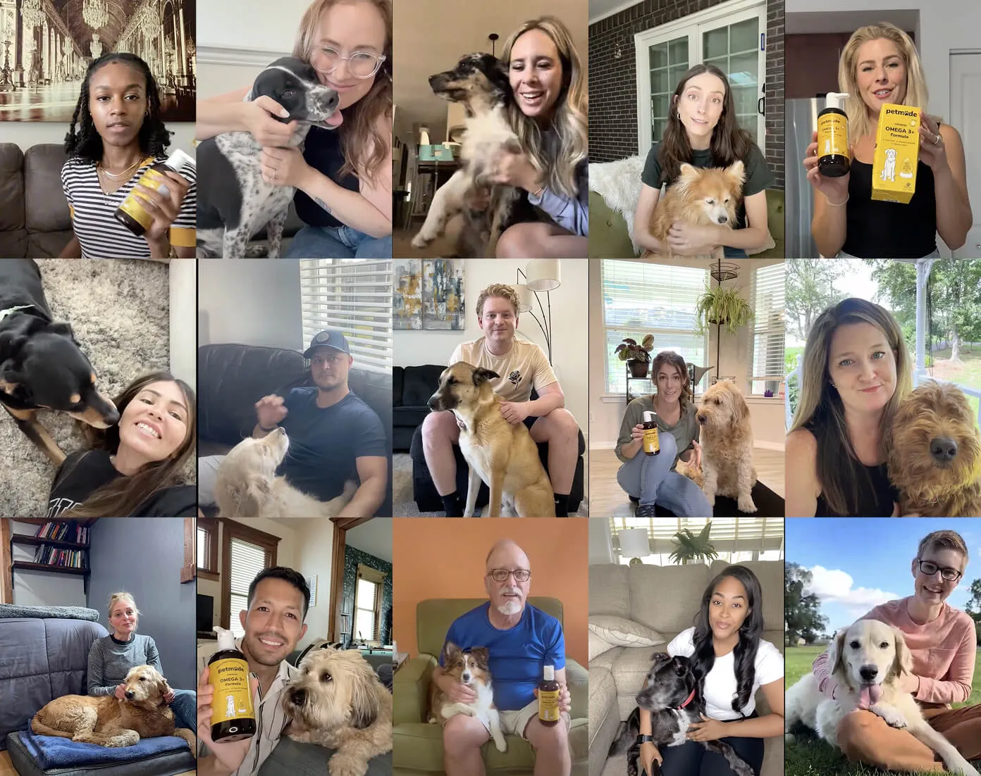Happy PetMade customers with their dogs and products